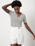 Mint Velvet Striped Cotton Ruched Top, Multi