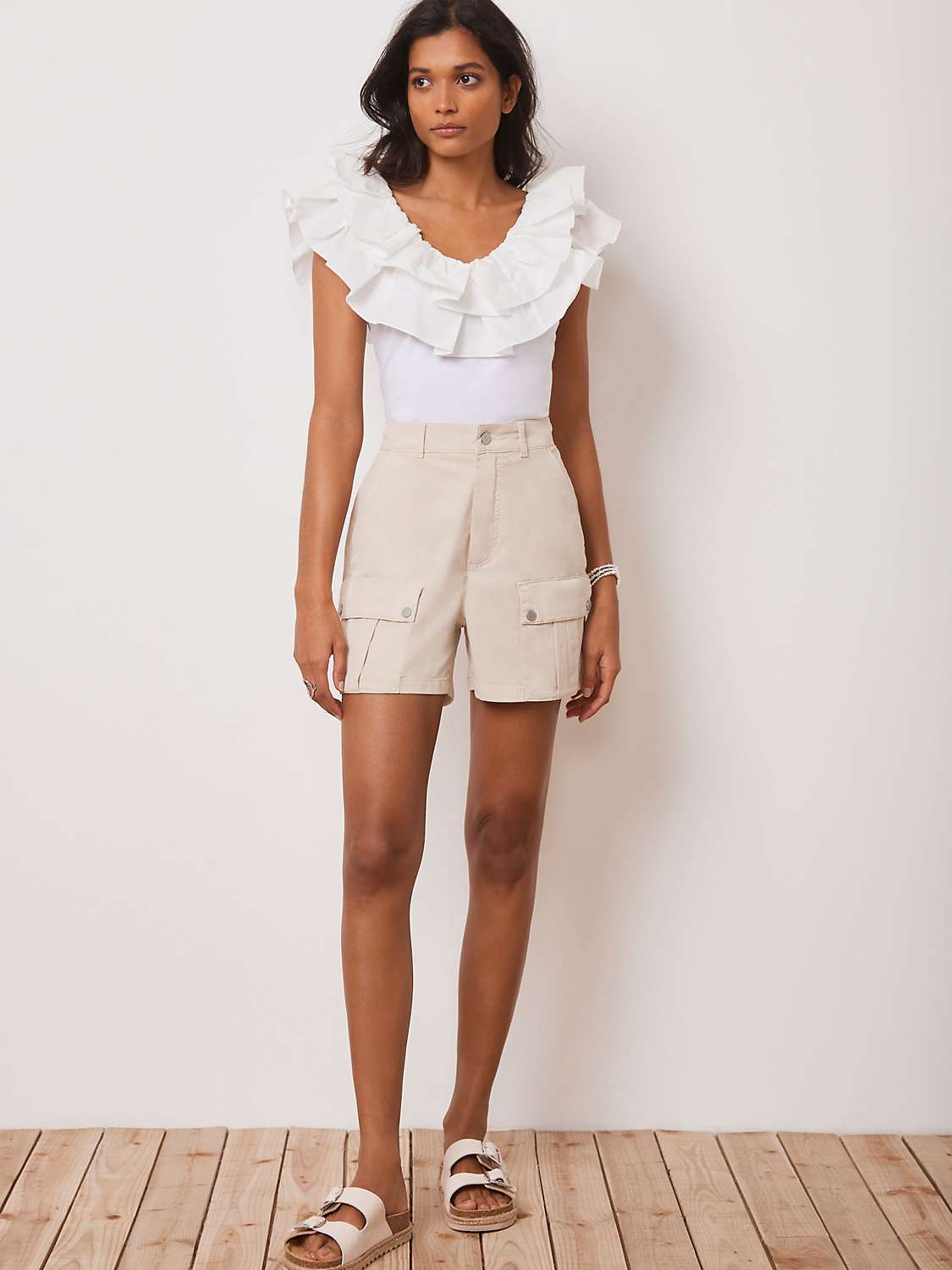 Buy Mint Velvet Cotton Cargo Shorts, Neutral Online at johnlewis.com