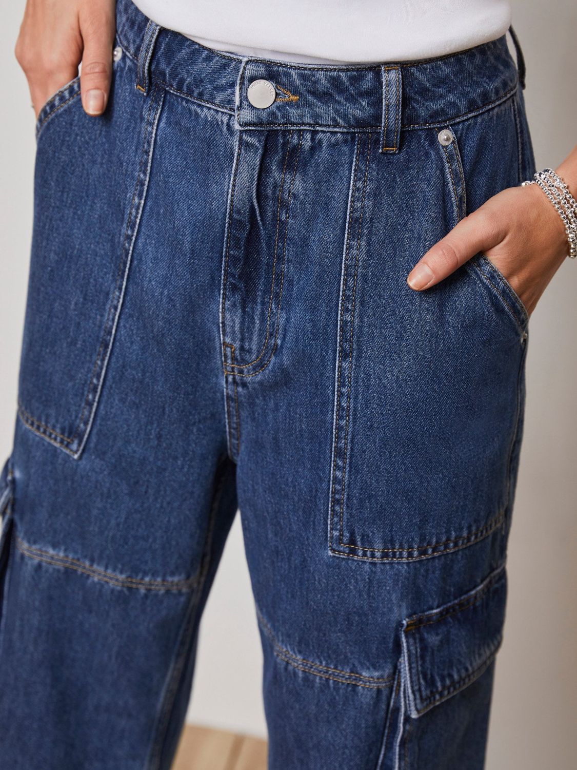 Mint Velvet Cargo Pocket Jeans, Dark Blue