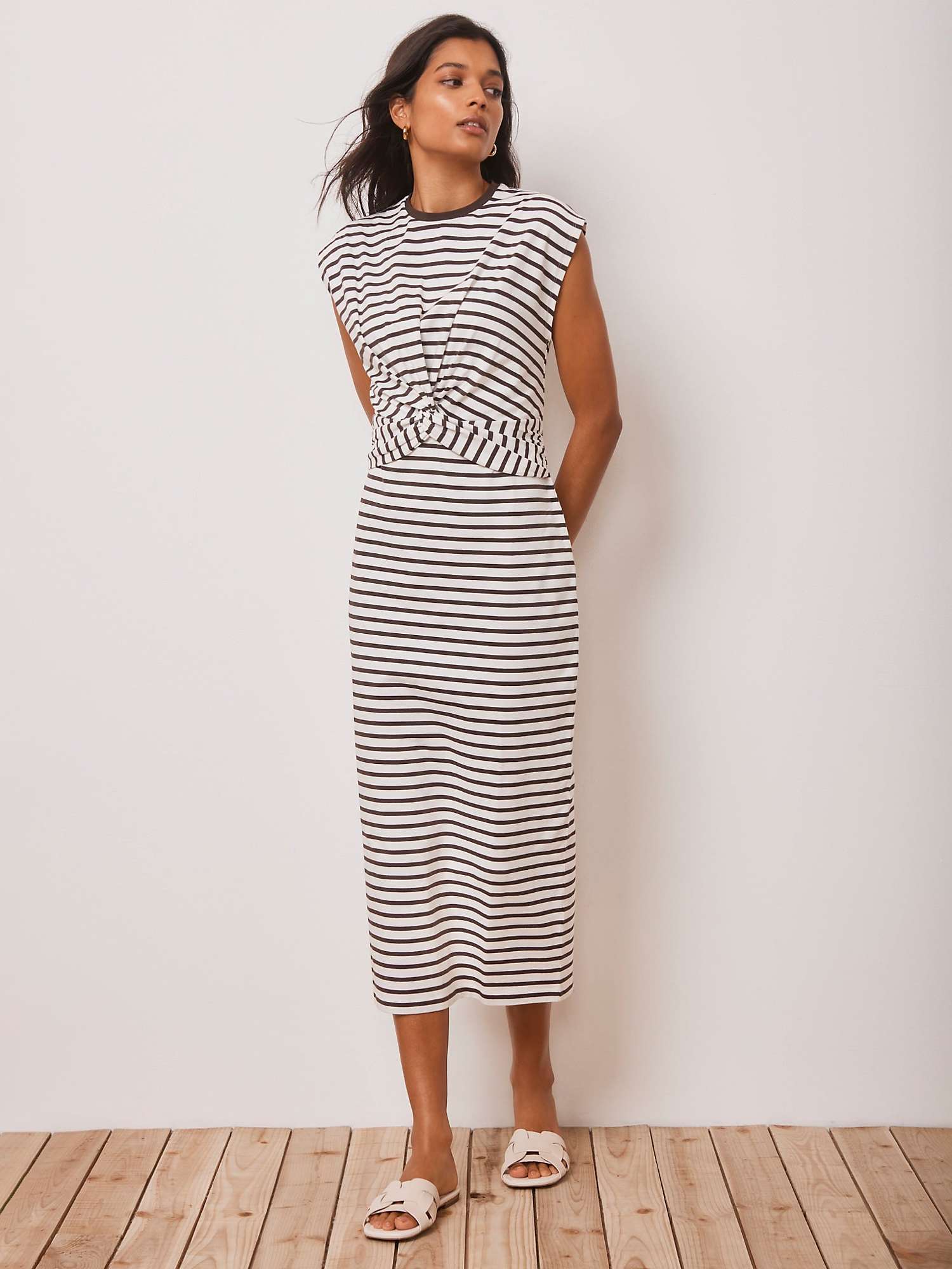 Buy Mint Velvet Stripe Twist Detail Midi Dress, Dark Brown/White Online at johnlewis.com