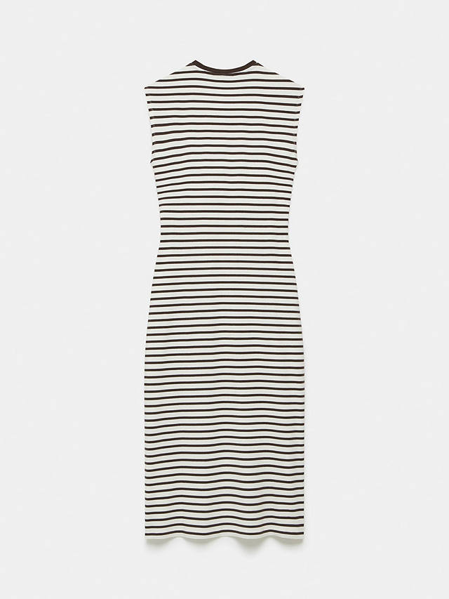 Mint Velvet Stripe Twist Detail Midi Dress, Dark Brown/White