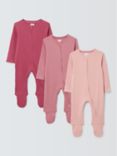 John Lewis Baby Cotton Two Way Zip Ribbed Cotton Sleepsuit, Pack of 3