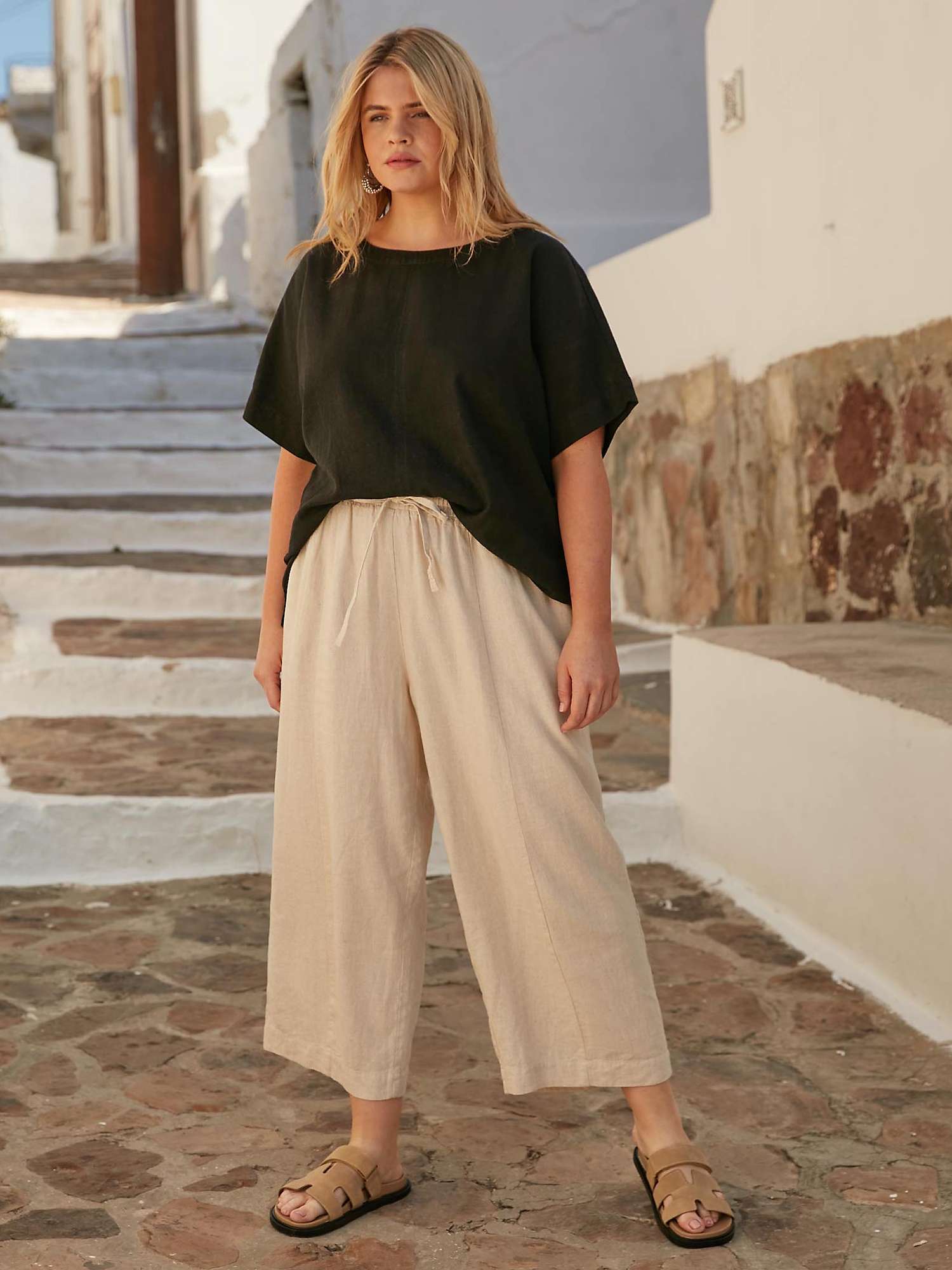 Buy Live Unlimited Curve Wide Leg Linen Blend Trousers Online at johnlewis.com