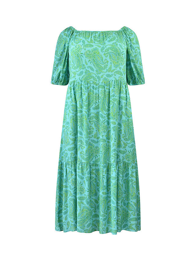 Live Unlimited Curve Paisley Puff Sleeve Midi Dress, Green/Multi