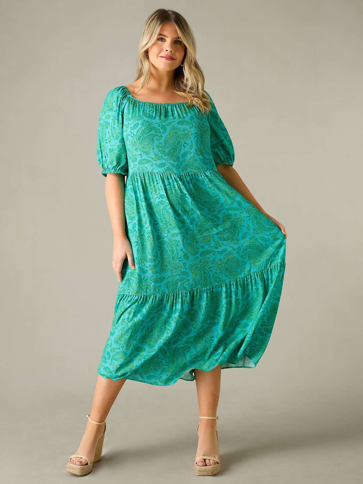 Buy Live Unlimited Curve Petite Paisley Puff Sleeve Midi Dress, Green Online at johnlewis.com