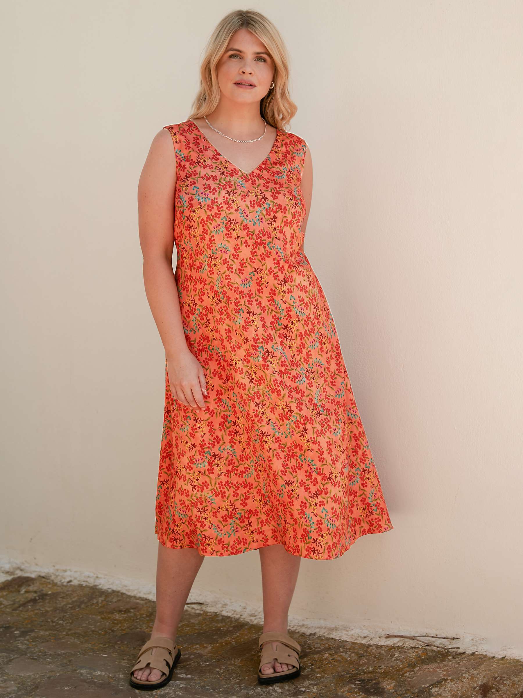 Buy Live Unlimited Curve Floral Sleeveless Midi Dress, Orange/Multi Online at johnlewis.com
