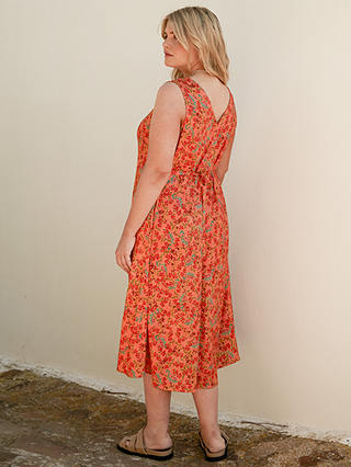 Live Unlimited Curve Floral Sleeveless Midi Dress, Orange/Multi