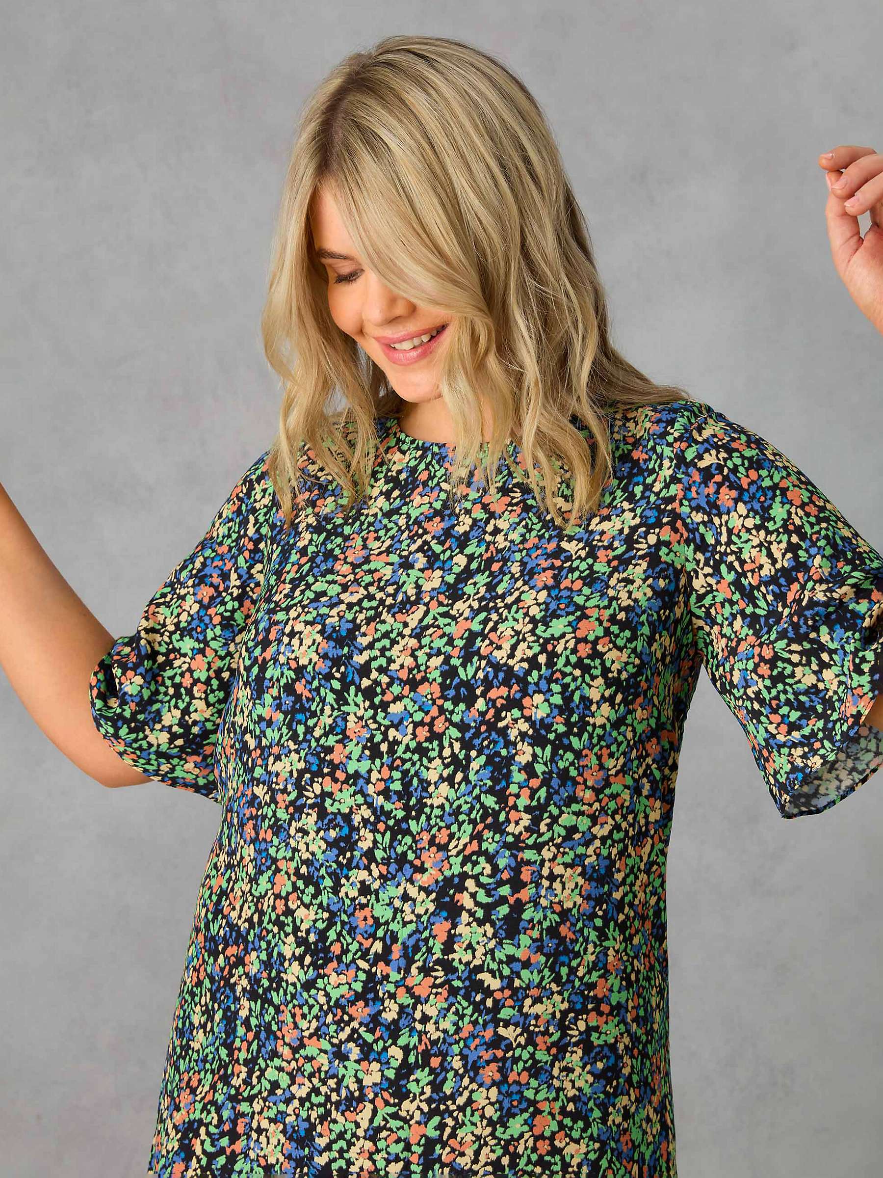 Buy Live Unlimited Curve Floral T-Shirt Midi Dress, Black/Multi Online at johnlewis.com