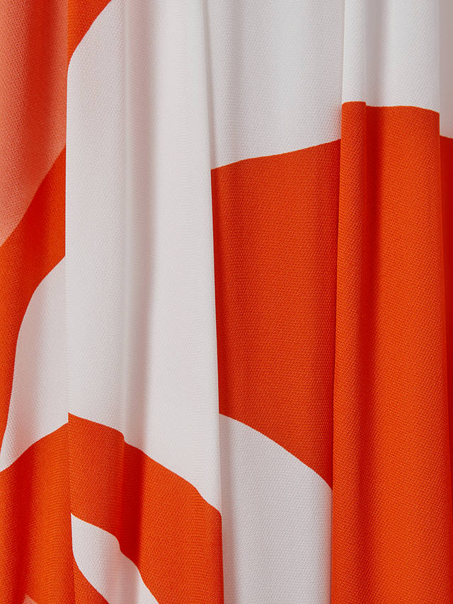 Reiss Avia Abstract Print Dipped Hem Midi Dress, Orange/White