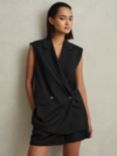 Reiss Karyn Double Breasted Longline Waistcoat, Black