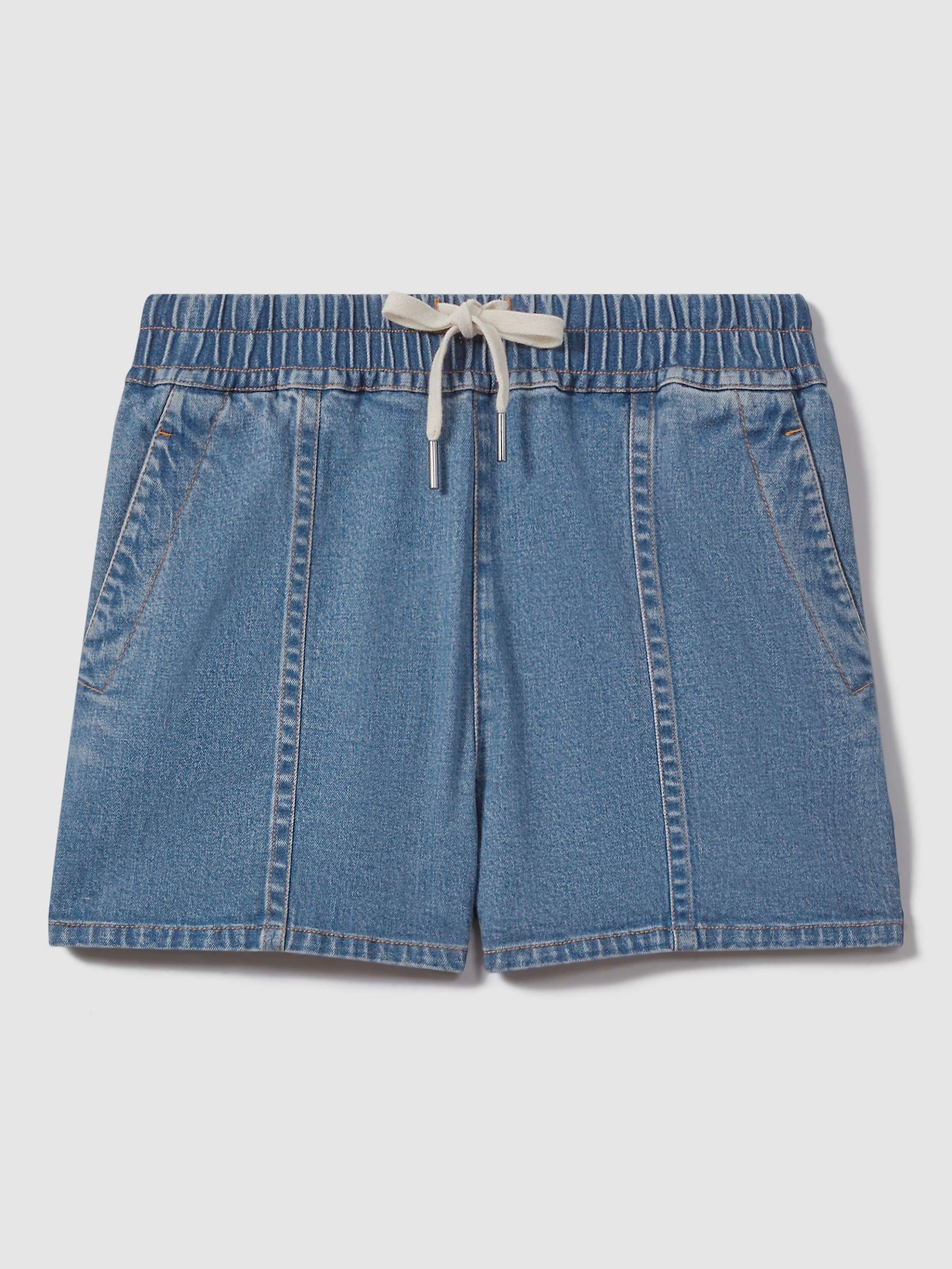 Buy Reiss Isaac Denim Look Drawstring Shorts, Mid Blue Online at johnlewis.com