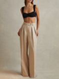 Reiss Cassie Wide Leg Linen Trousers, Natural