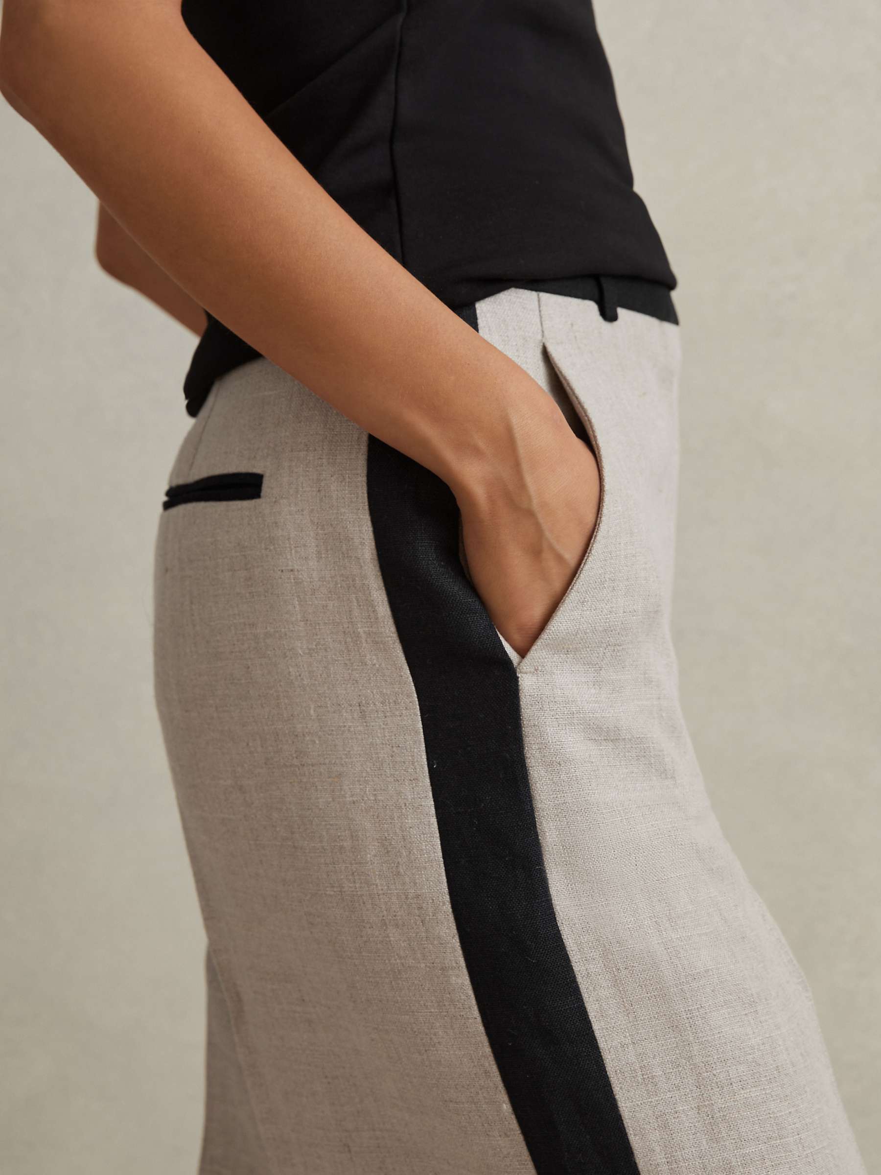 Buy Reiss Luella Wide Leg Side Stripe Linen Trousers, Neutral/Black Online at johnlewis.com