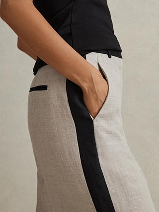 Reiss Luella Wide Leg Side Stripe Linen Trousers, Neutral/Black
