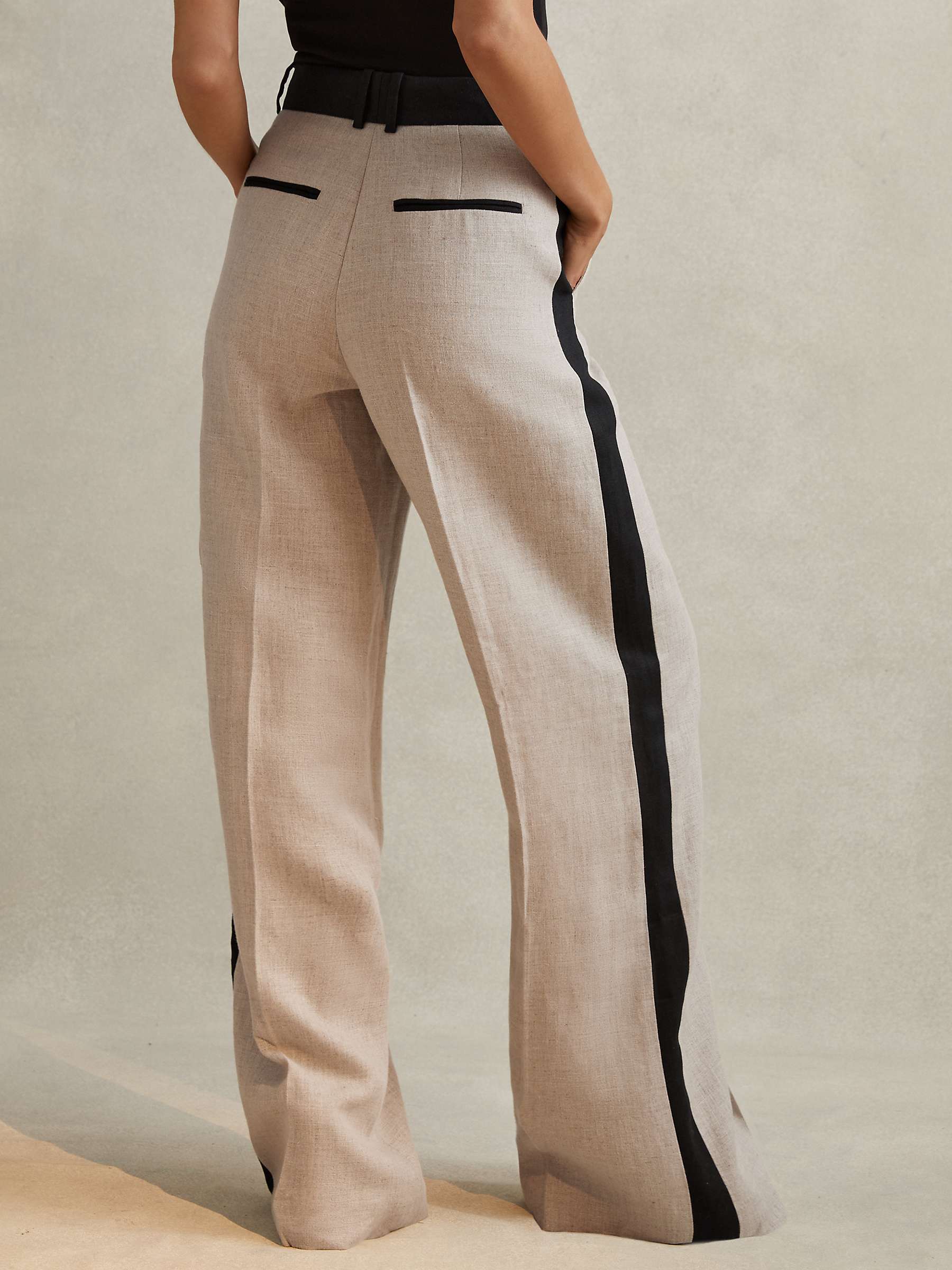 Buy Reiss Luella Wide Leg Side Stripe Linen Trousers, Neutral/Black Online at johnlewis.com