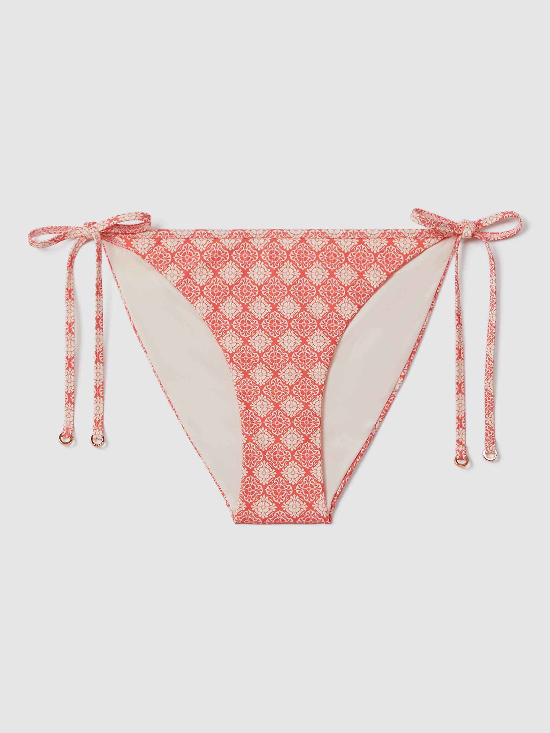 Buy Reiss Kallie Tile Print Tie Side Bikini Bottoms, Cream/Coral Online at johnlewis.com