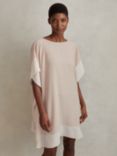 Reiss Alani Colour Block Side Drape Tunic Dress, Nude/White