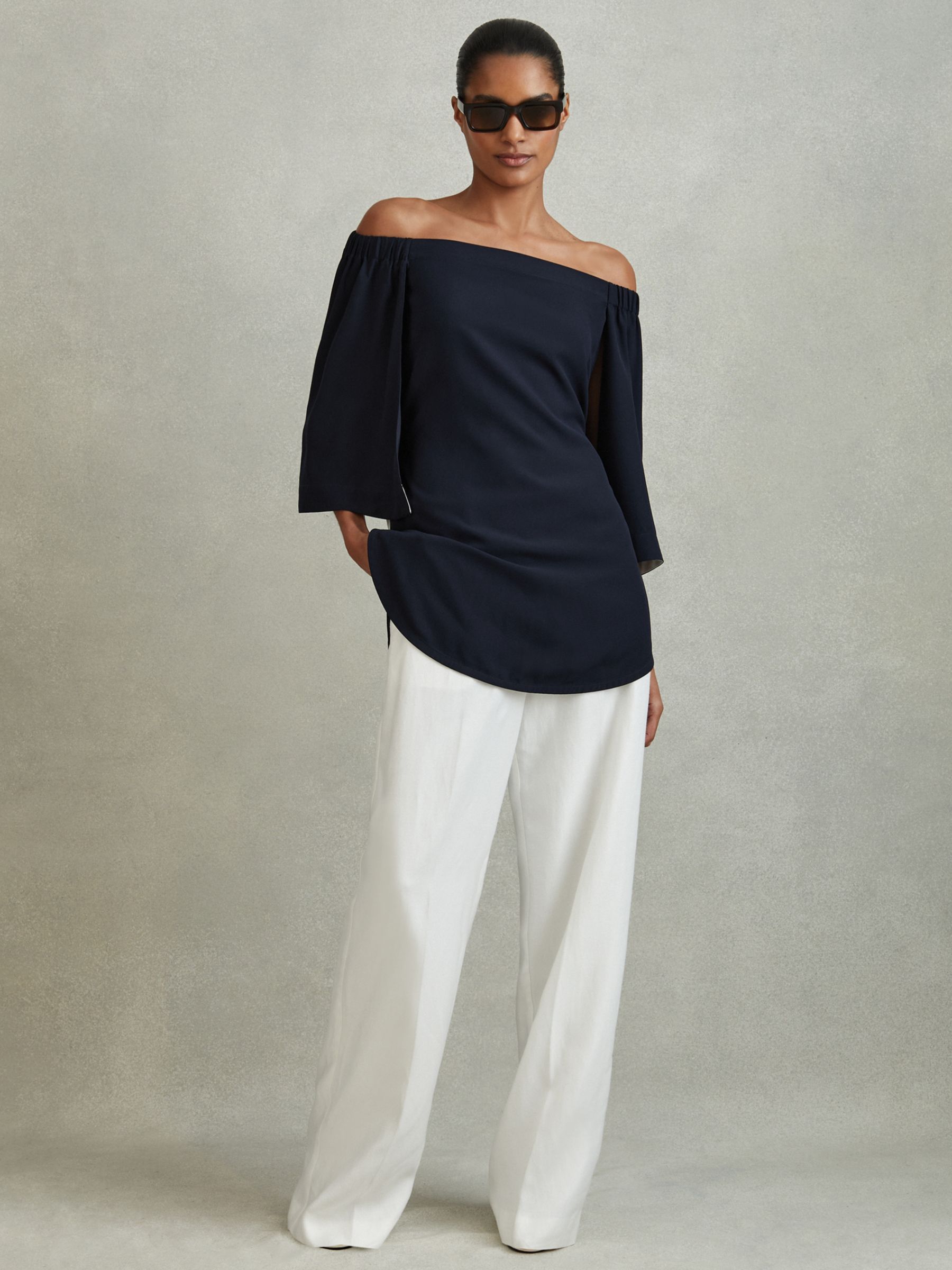 Buy Reiss Alexis Off The Shoulder Tunic Top, Navy Online at johnlewis.com