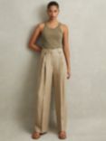 Reiss Leila Wide Leg Linen Trousers, Light Khaki