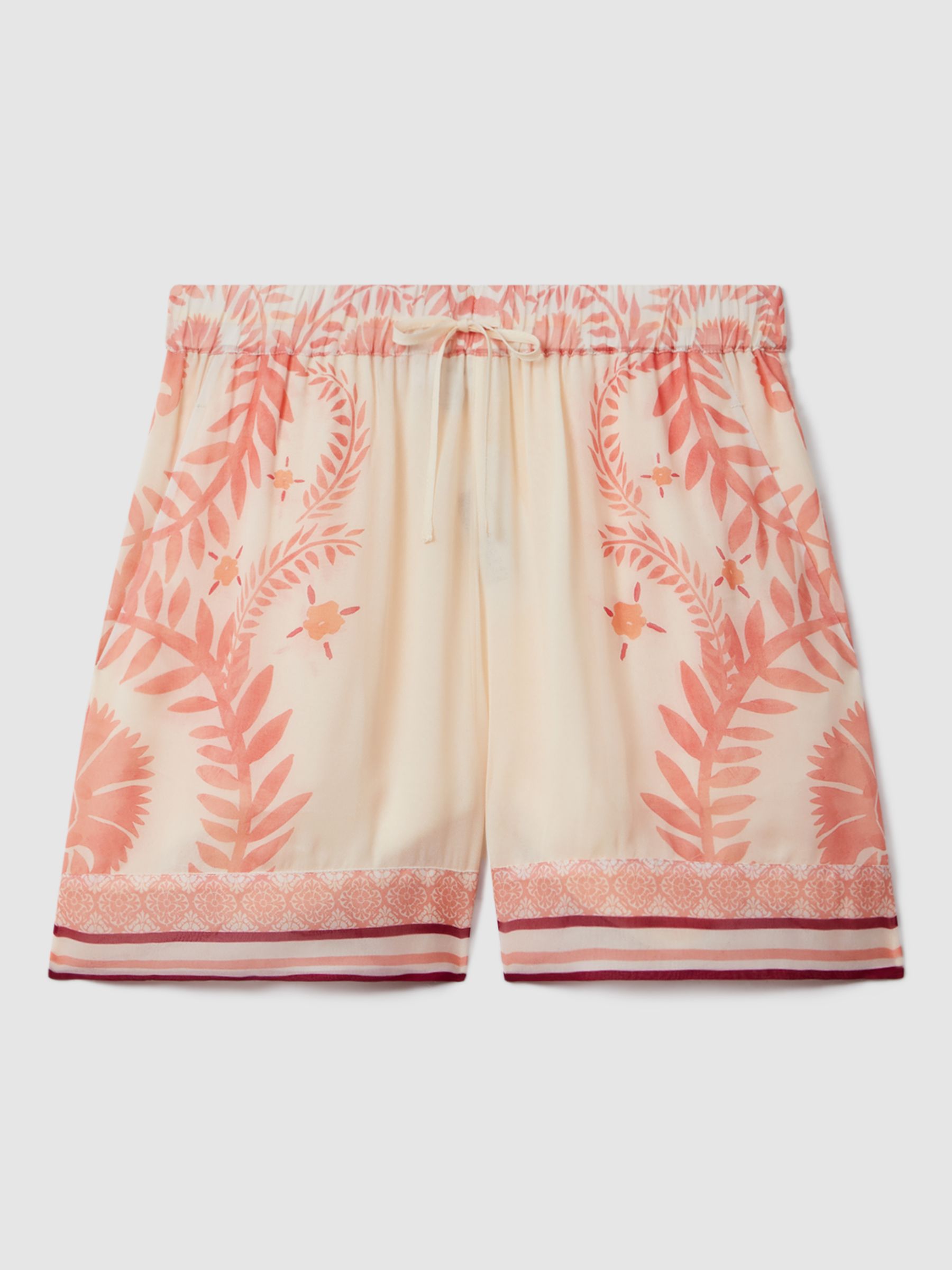 Reiss Chloe Fern Print Shorts, Cream/Coral, 6