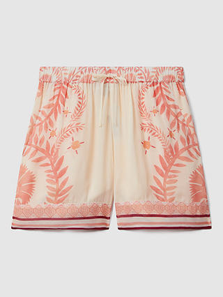 Reiss Chloe Fern Print Shorts, Cream/Coral