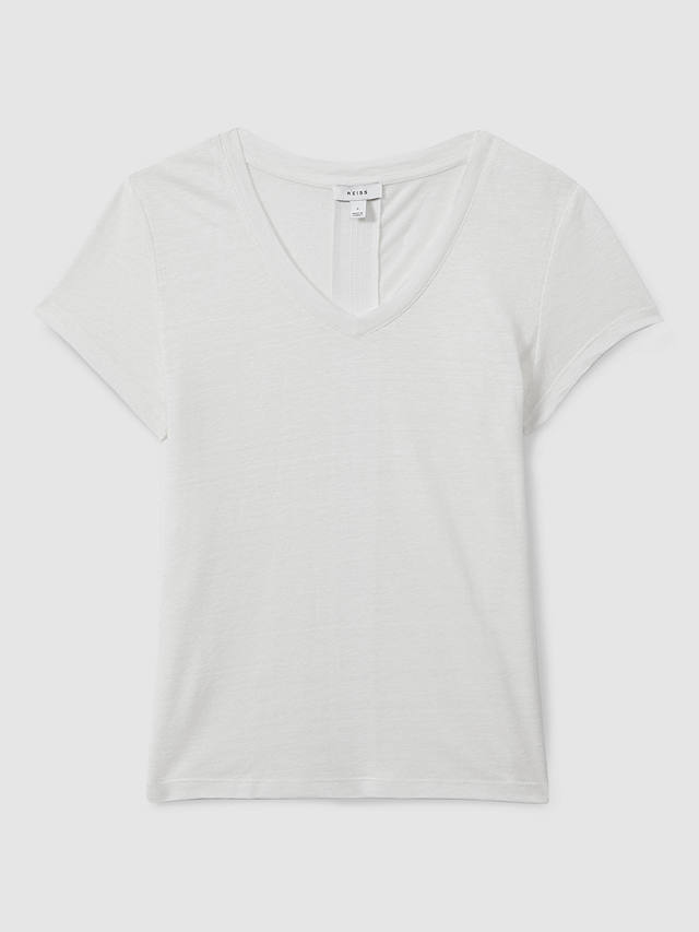 Reiss Lottie Linen V-Neck T-Shirt, White