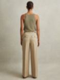 Reiss Petite Leila Wide Leg Linen Trousers, Light Khaki, Light Khaki