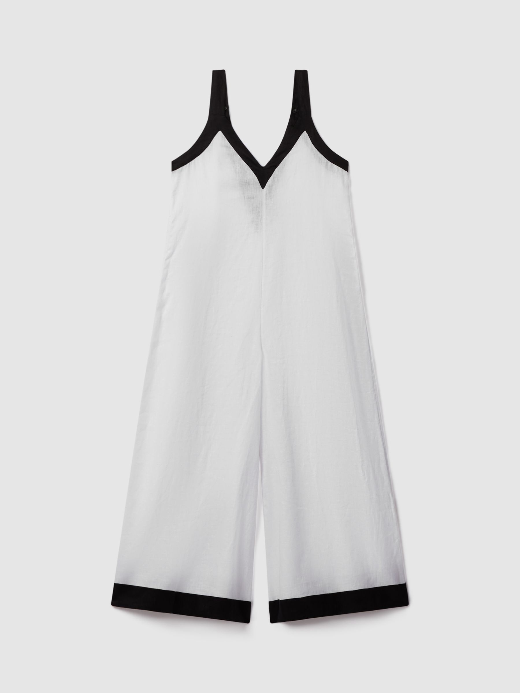 Buy Reiss Aida Wide Leg Linen Jumpsuit, White/Navy Online at johnlewis.com