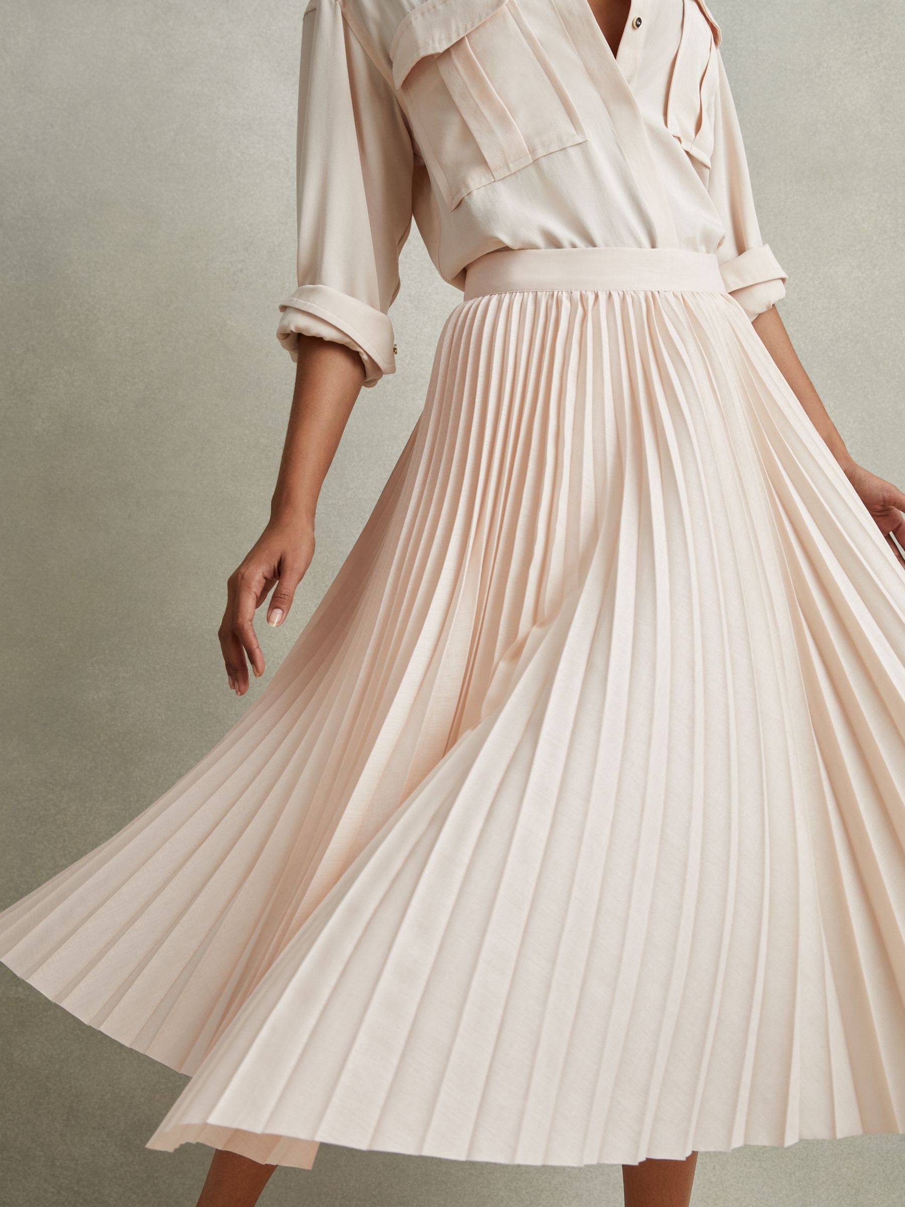 Buy Reiss Azalea Pleated Asymmetric Midi Skirt, Blush Online at johnlewis.com