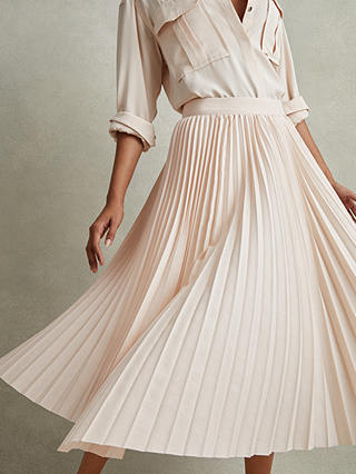Reiss Azalea Pleated Asymmetric Midi Skirt, Blush