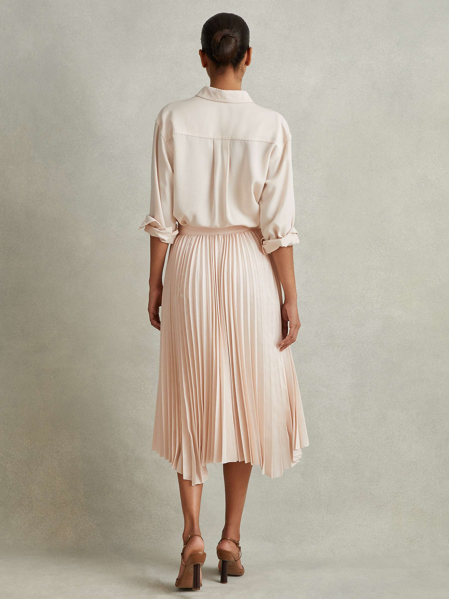 Buy Reiss Azalea Pleated Asymmetric Midi Skirt, Blush Online at johnlewis.com