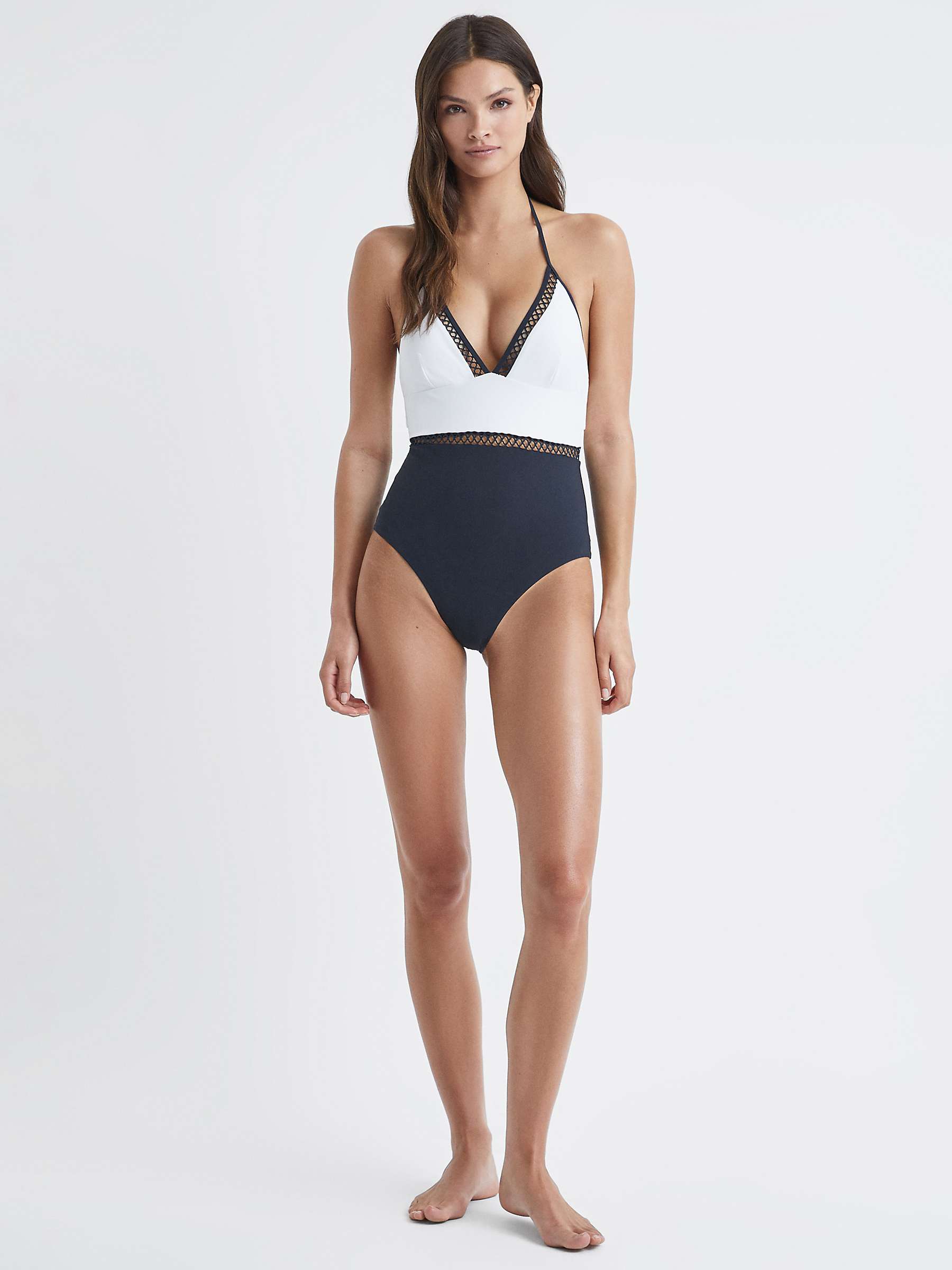 Buy Reiss Ray Colourblock Halterneck Swimsuit, Navy/White Online at johnlewis.com