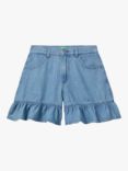Benetton Kids' Frill Hem Denim Shorts, Blue