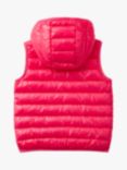 Benetton Kids' Logo Hooded Puffer Gilet, Magenta Red