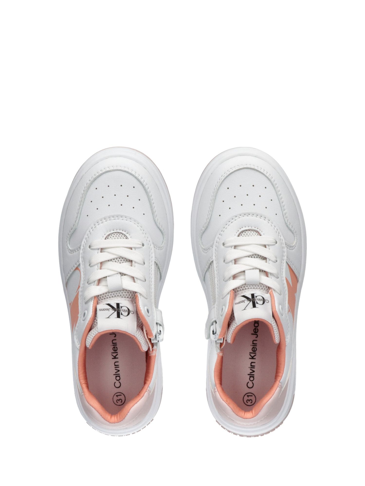 Calvin Klein Kids' Monogram Logo Low Cut Lace Up Trainers, White/Pink, 11.5 Jnr