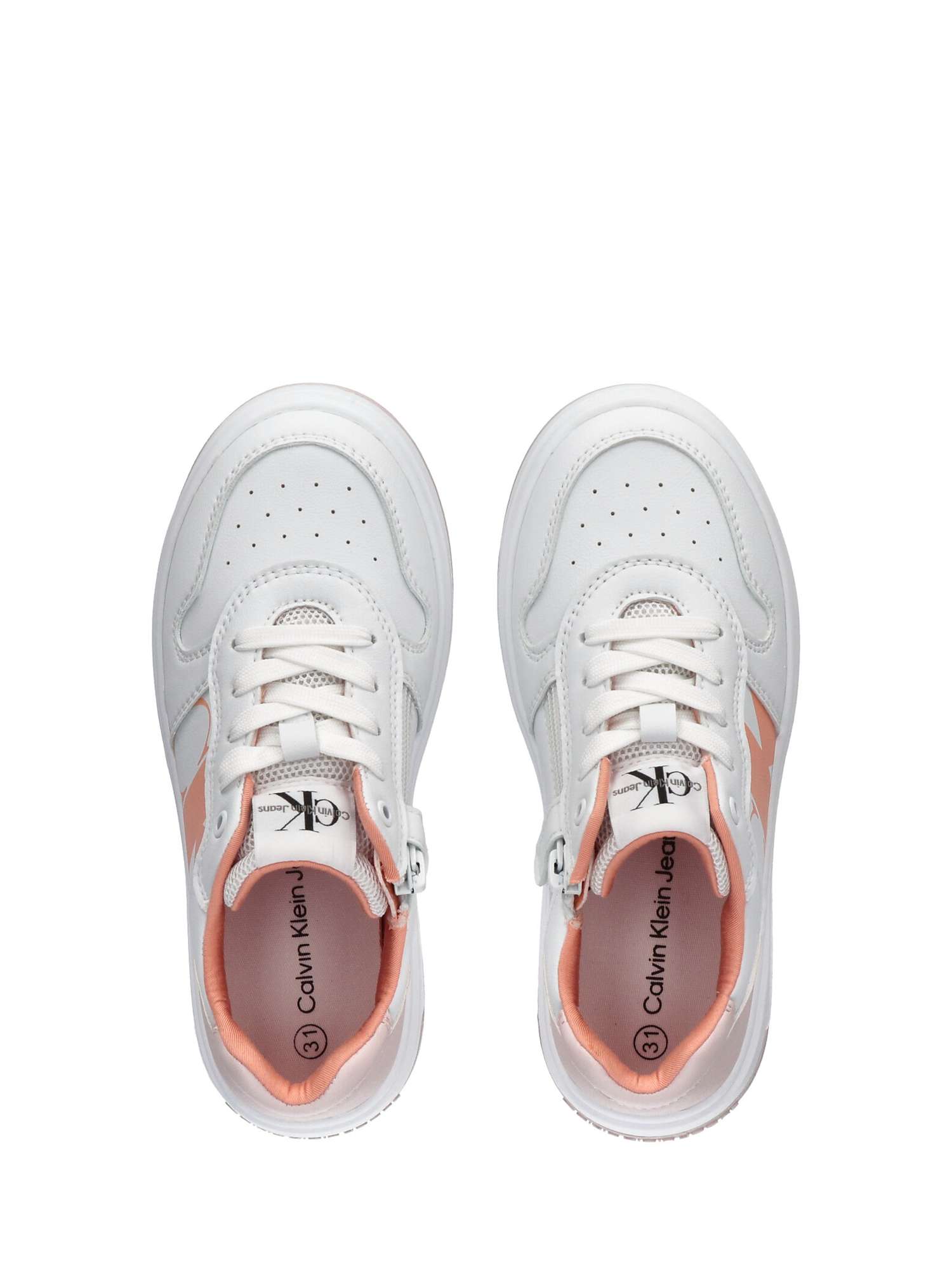 Buy Calvin Klein Kids' Monogram Logo Low Cut Lace Up Trainers, White/Pink Online at johnlewis.com