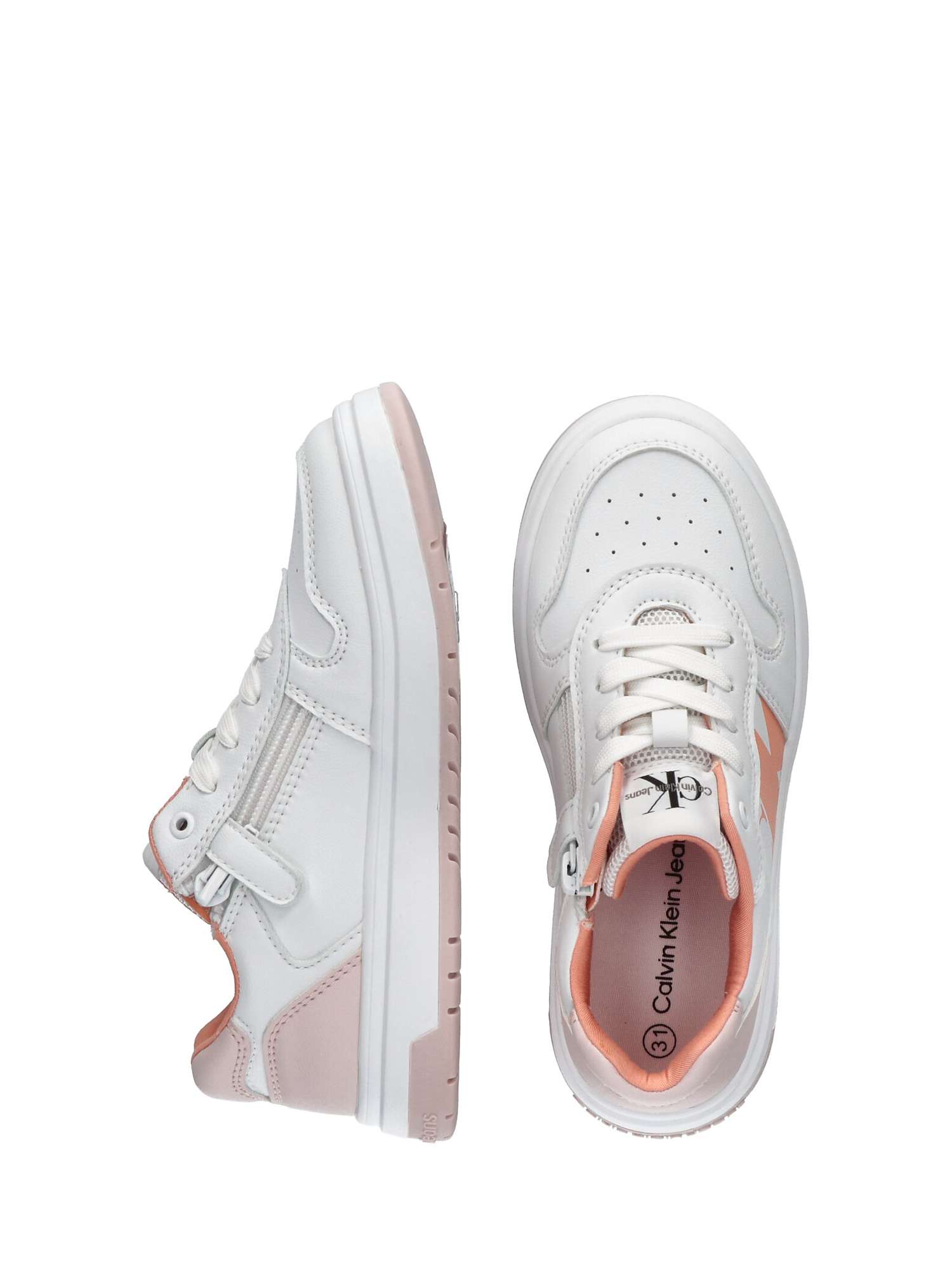Buy Calvin Klein Kids' Monogram Logo Low Cut Lace Up Trainers, White/Pink Online at johnlewis.com