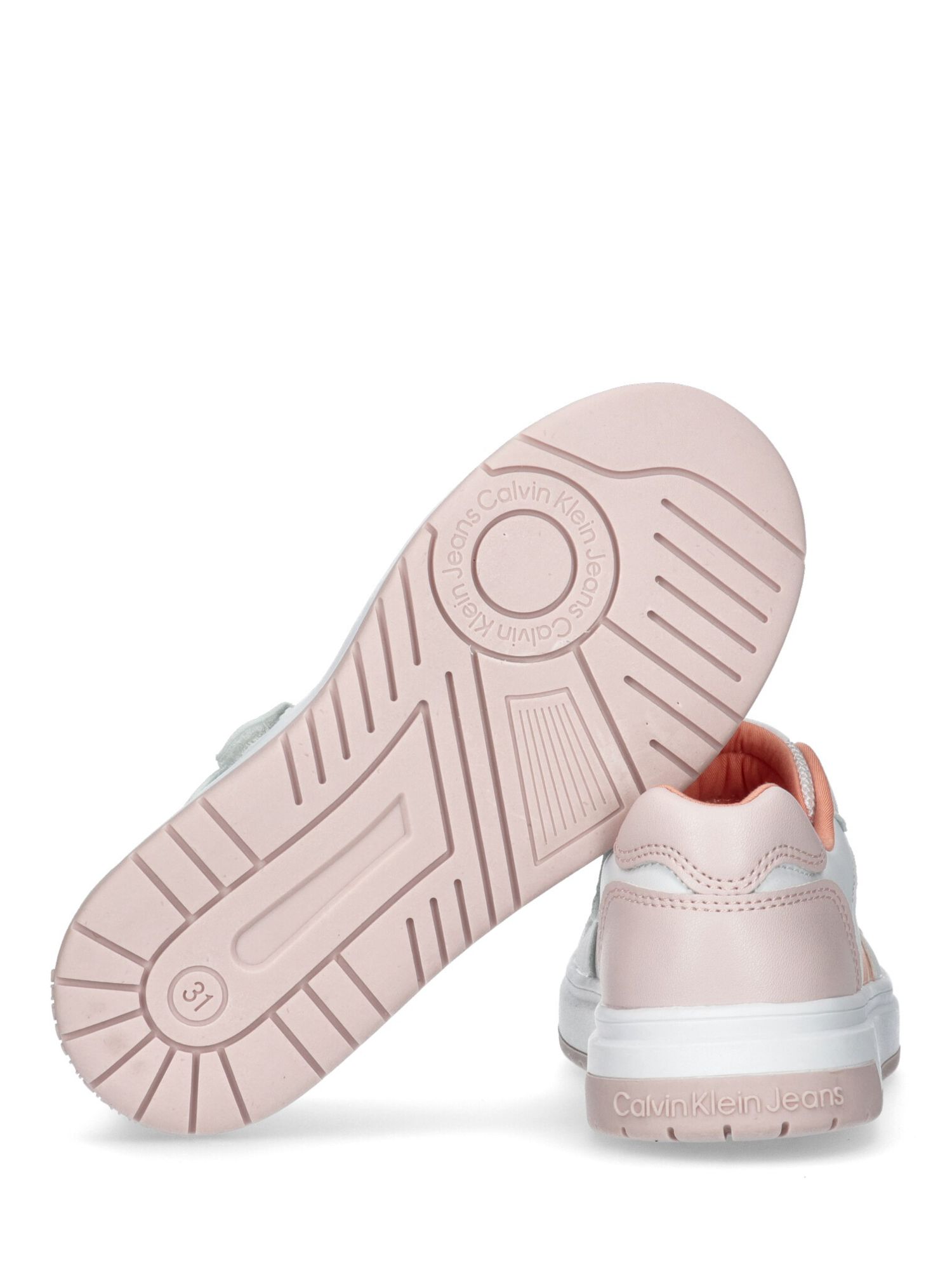 Calvin Klein Kids' Monogram Logo Low Cut Lace Up Trainers, White/Pink, 11.5 Jnr