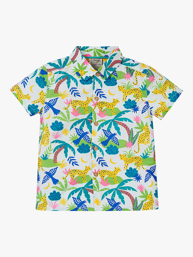 Frugi Kids' Harvey Organic Cotton Jaguar Jungle Hawaiian Shirt, Multi