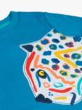 Frugi Kids' Carsen Organic Cotton Jaguar Applique T-Shirt, Deep Water//Multi