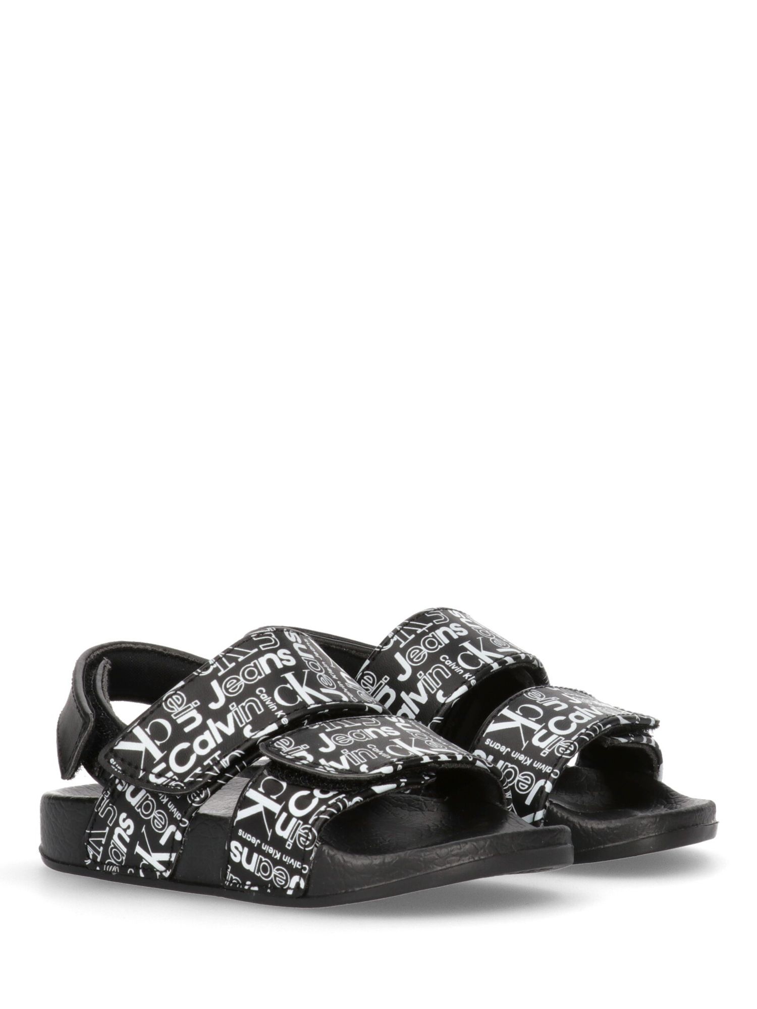 Calvin Klein Kids' Logo Riptape Strap Sandals, Black, 22