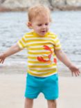 Frugi Baby Organic Cotton Easy On T-Shirt & Shorts Set, Dandelion Stripe/Lobster