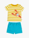 Frugi Baby Organic Cotton Easy On T-Shirt & Shorts Set, Dandelion Stripe/Lobster