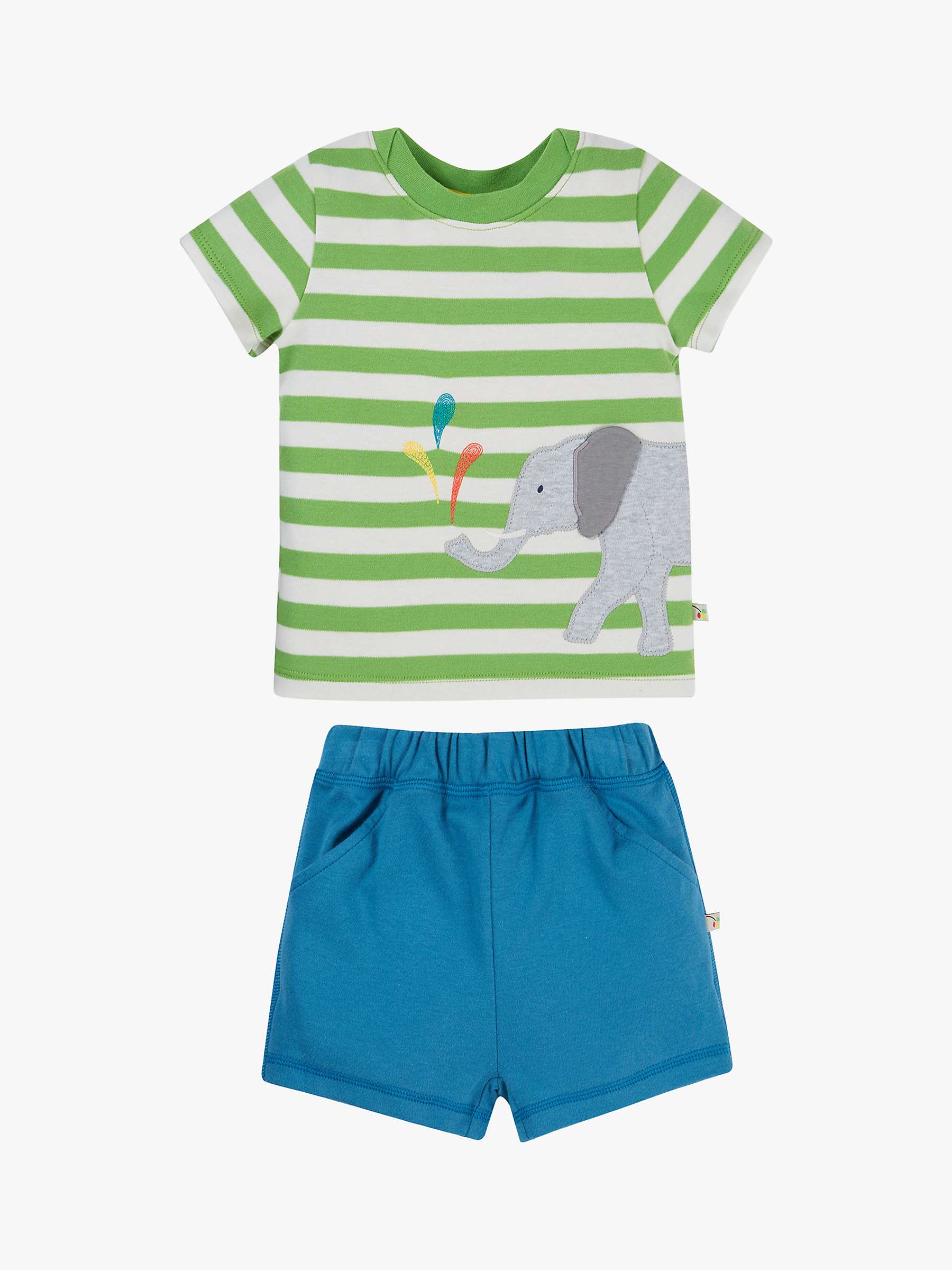 Buy Frugi Baby Organic Cotton Easy On Wrap Around T-Shirt & Shorts Set, Kiwi Stripe/Elephant Online at johnlewis.com