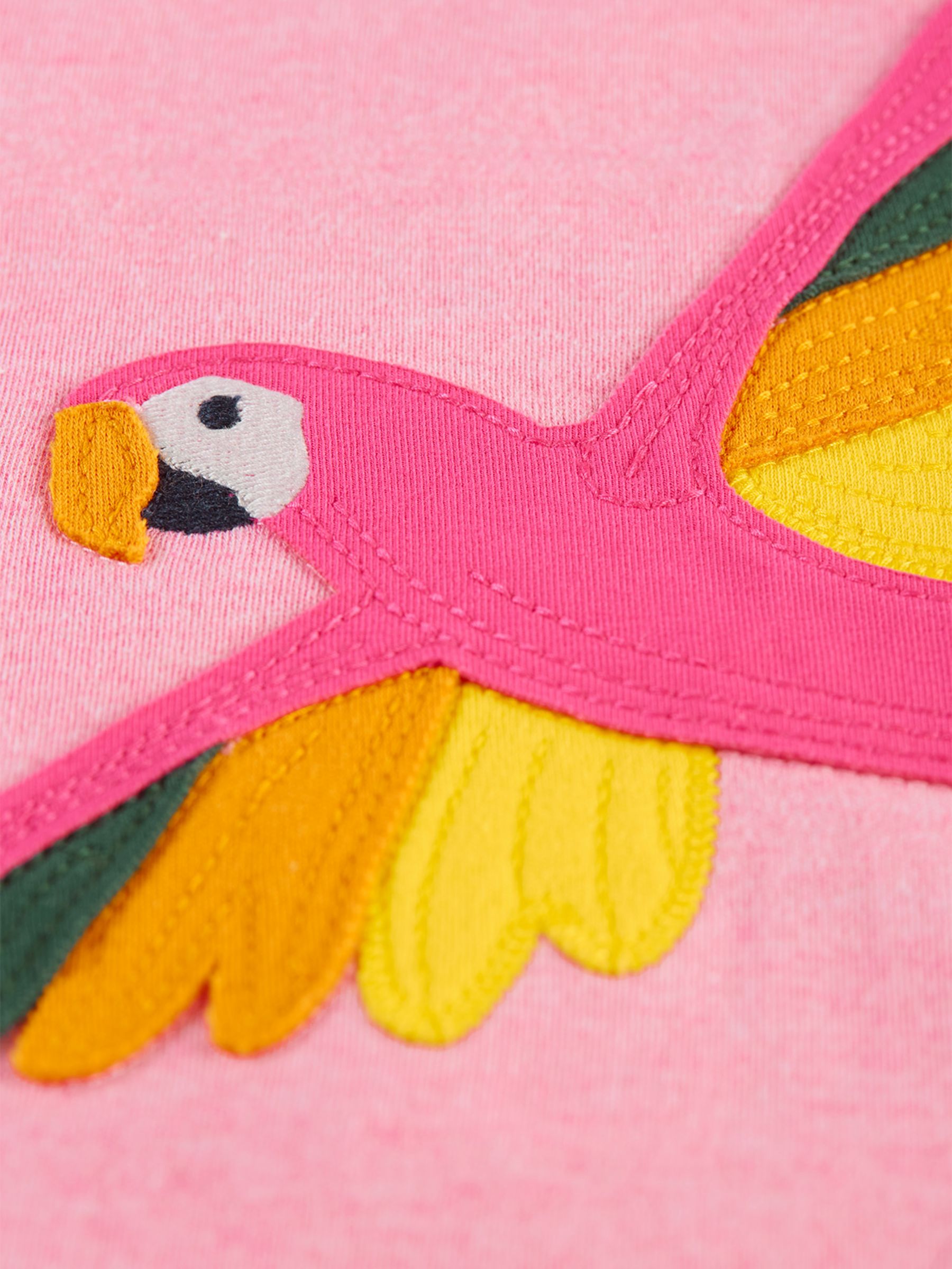 Frugi Baby Little Creature Organic Cotton Macaw Applique T-Shirt, Pink Marl/Multi, 0-3 months