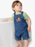 Frugi Baby Carnkie Organic Cotton Tractor Dungarees, Chambray/Multi