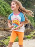 Frugi Kids' Laurie Organic Cotton Blend Cycling Shorts, Pack of 2, Blossom/Tangerine