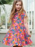 Frugi Kids' Organic Cotton Summer Orange Blossom Skater Dress, Pink/Multi