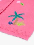 Frugi Kids' Maia Organic Cotton Jungle Embroidered Cardigan, Hibiscus/Multi
