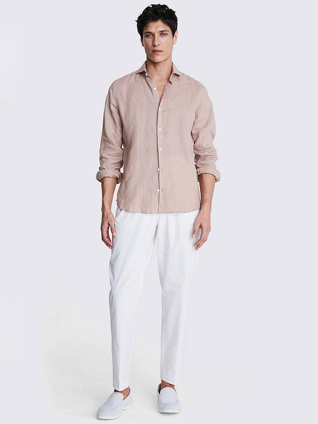 Moss Tailored Fit Linen Long Sleeve Shirt, Dusty Pink